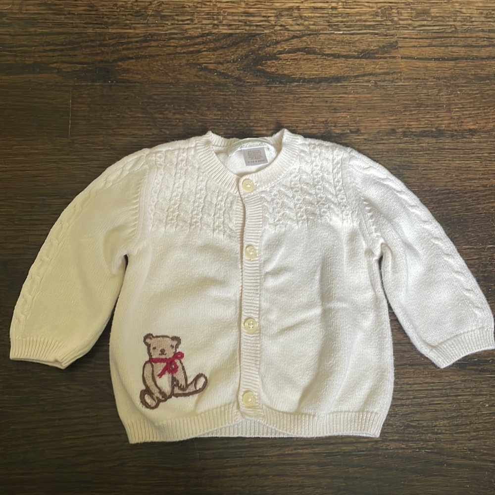Janie and Jack Sweater button up with embroidered brown teddy bear